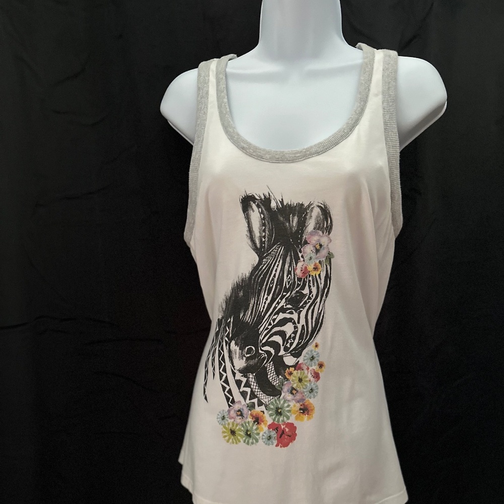Peter Alexander, ladies white tank top with zebra print, size XS